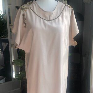 PEPPER + PISTOL Silk Shift dress with shoulder embellishments, size 6